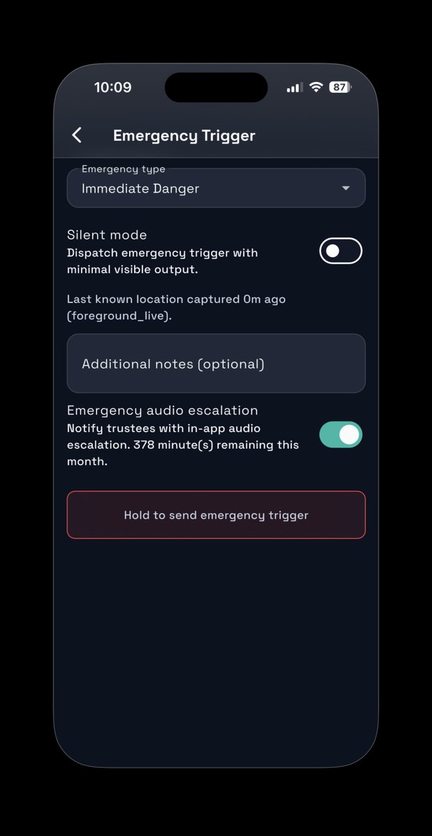 Safara emergency trigger screen